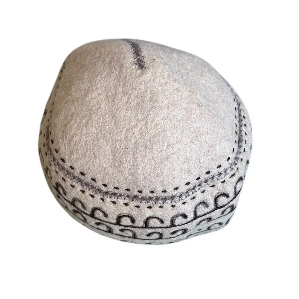 Kyrgyzstan Sheep Wool Beanie Beige And Brown Winter Hat Tumar Art Group - Picture 7 of 8